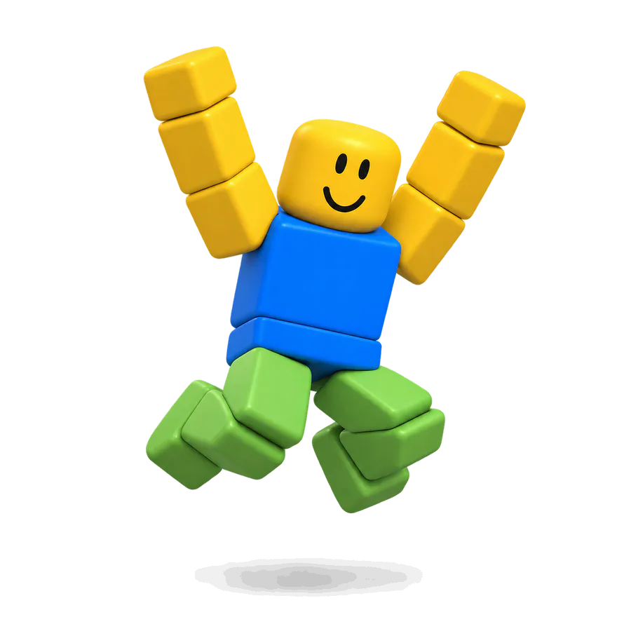 An R15 avatar jumping with both arms raised