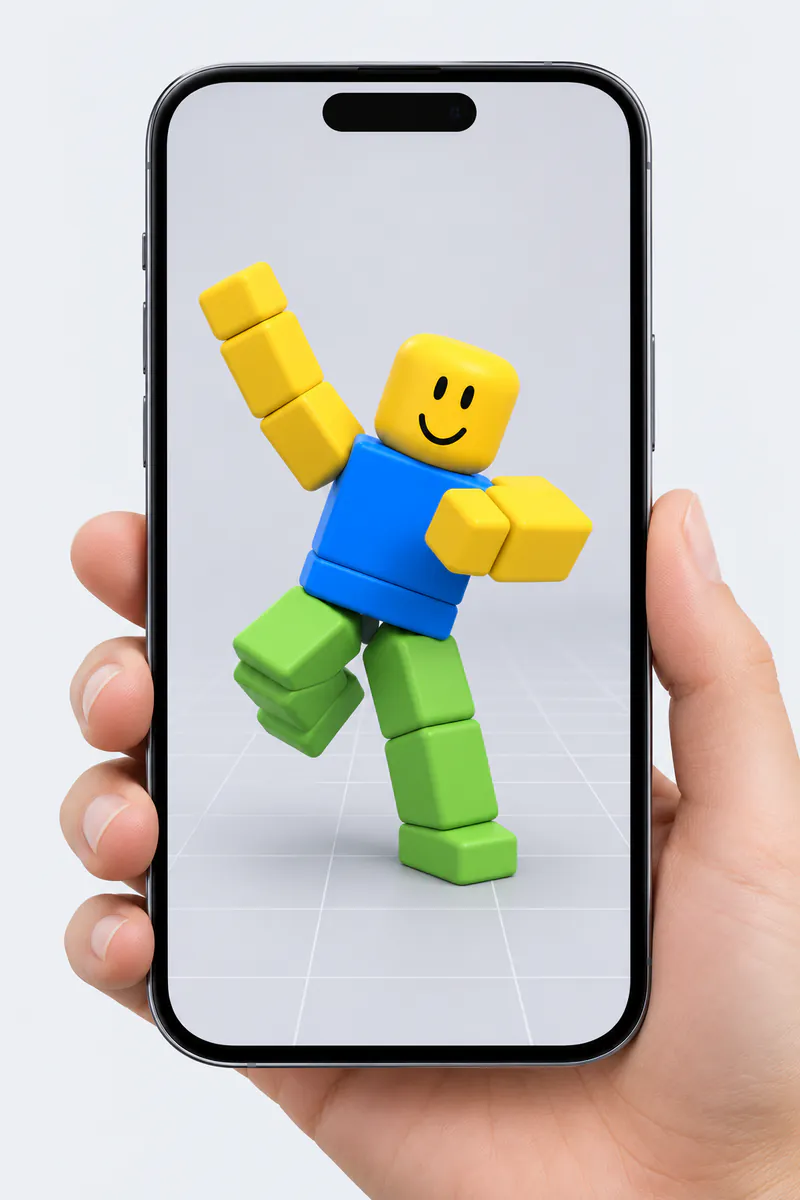 A phone playing an R15 avatar's dance animation in the browser