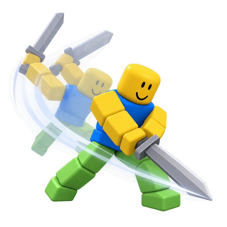An R15 fighter mid sword swing with motion ghosting