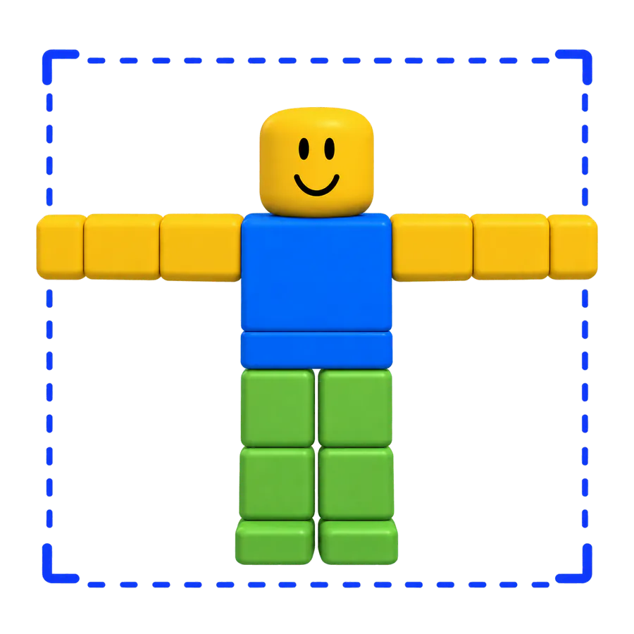 An R15 avatar in a T-pose outlined by a dashed frame