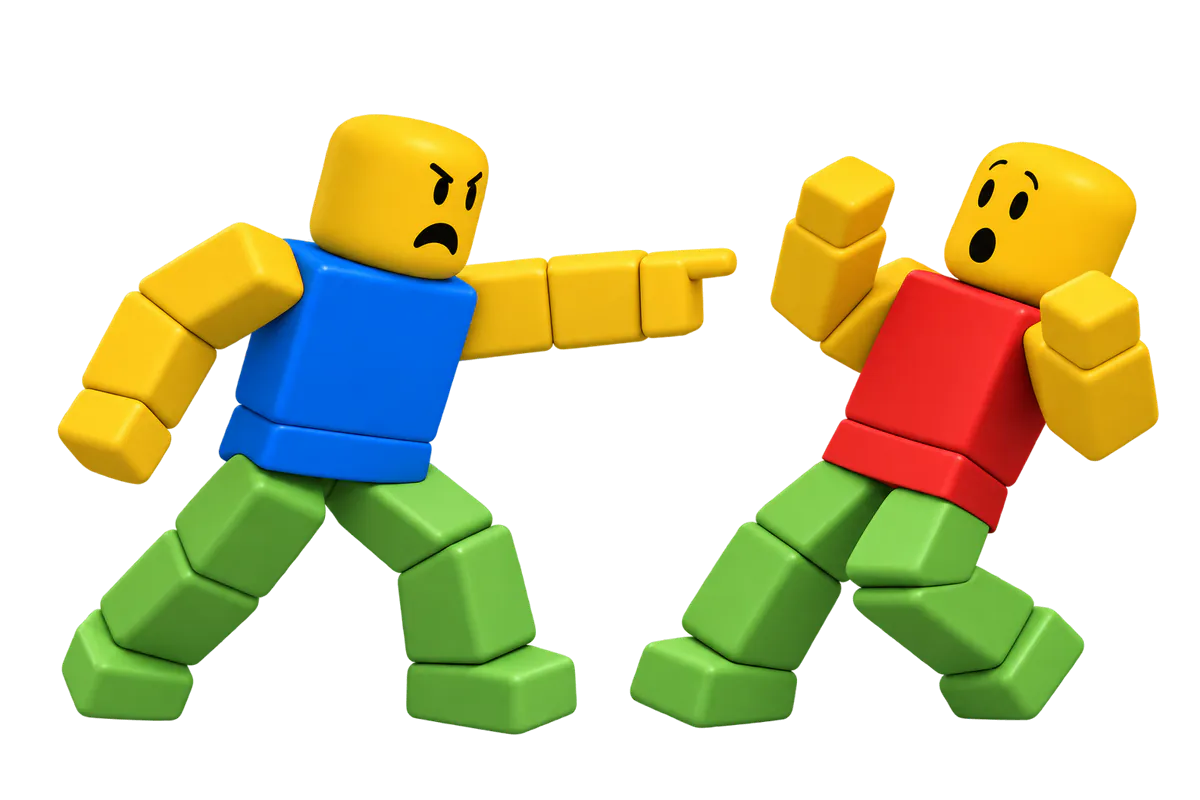 Two R15 avatars acting out a dramatic story moment
